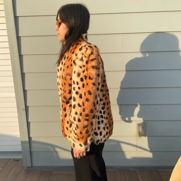 Vtg Y2K 90’s Leopard Spot Rabbit Fur Coat Glam Lux Old Money NOS PUFFY Hollywood - Picture 6 of 16